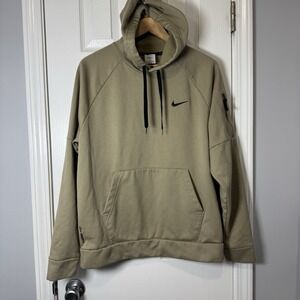 Nike Therma-Fit Hoodie Mens Large Brown Long Sleeve Swoosh Logo Winter Pullover